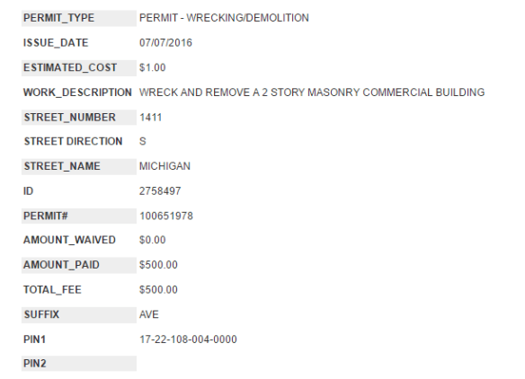 1411 South Michigan demo permit