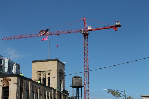 American Flag, Tower Crane, Chicago Water Tank