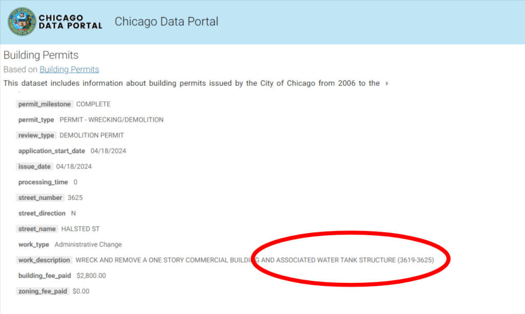 Demolition permit for 3625 North Halsted Street